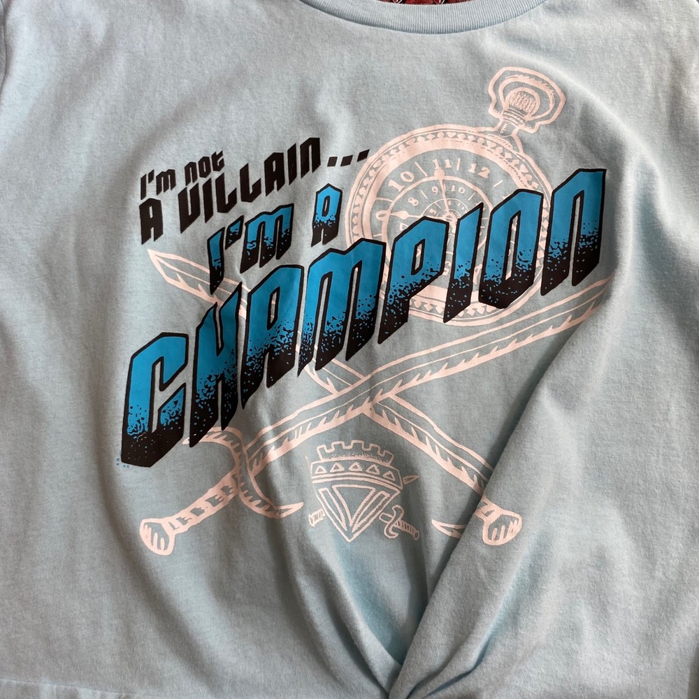 Disney Descendants The Rise of Red Light Blue Twist Front Graphic Tee Kids M 7/8 - Picture 3 of 6